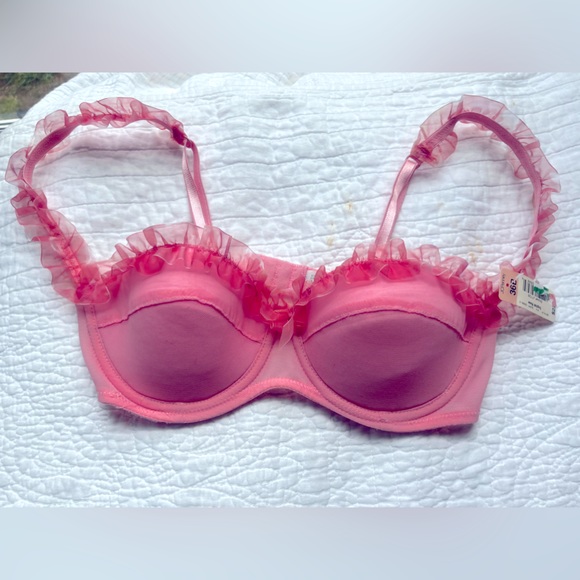 NWT vtg Y2K coquette girly English Rose Pink Frilly balconette push up Bra • 36B - Picture 2 of 10